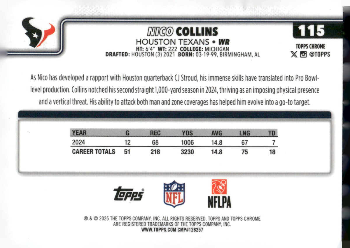 2025 Topps Chrome #115 Nico Collins