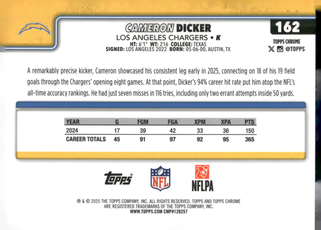2025 Topps Chrome #162 Cameron Dicker
