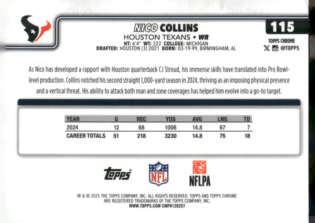 2025 Topps Chrome #115 Nico Collins