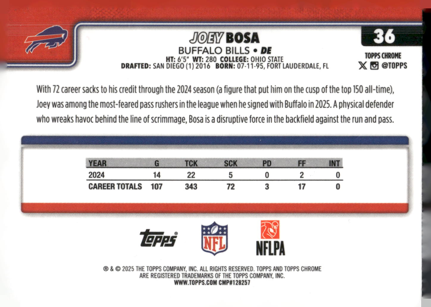 2025 Topps Chrome #36 Joey Bosa