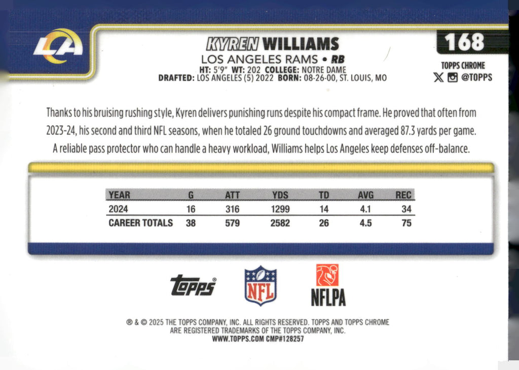 2025 Topps Chrome #168 Kyren Williams