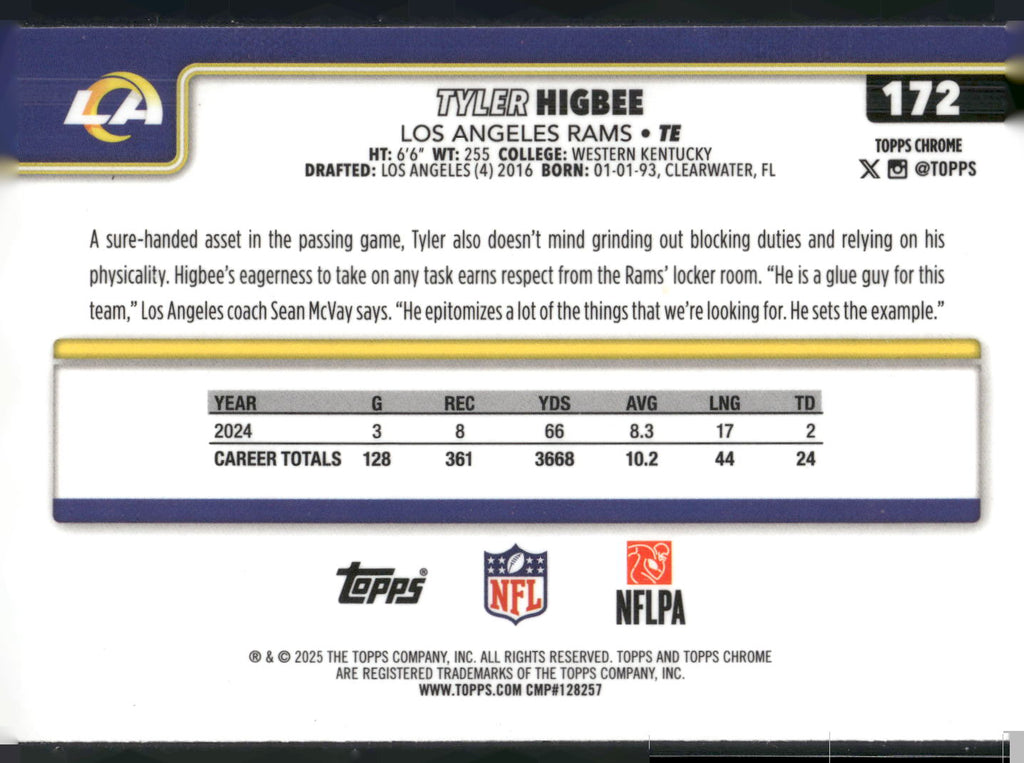 2025 Topps Chrome #172 Tyler Higbee
