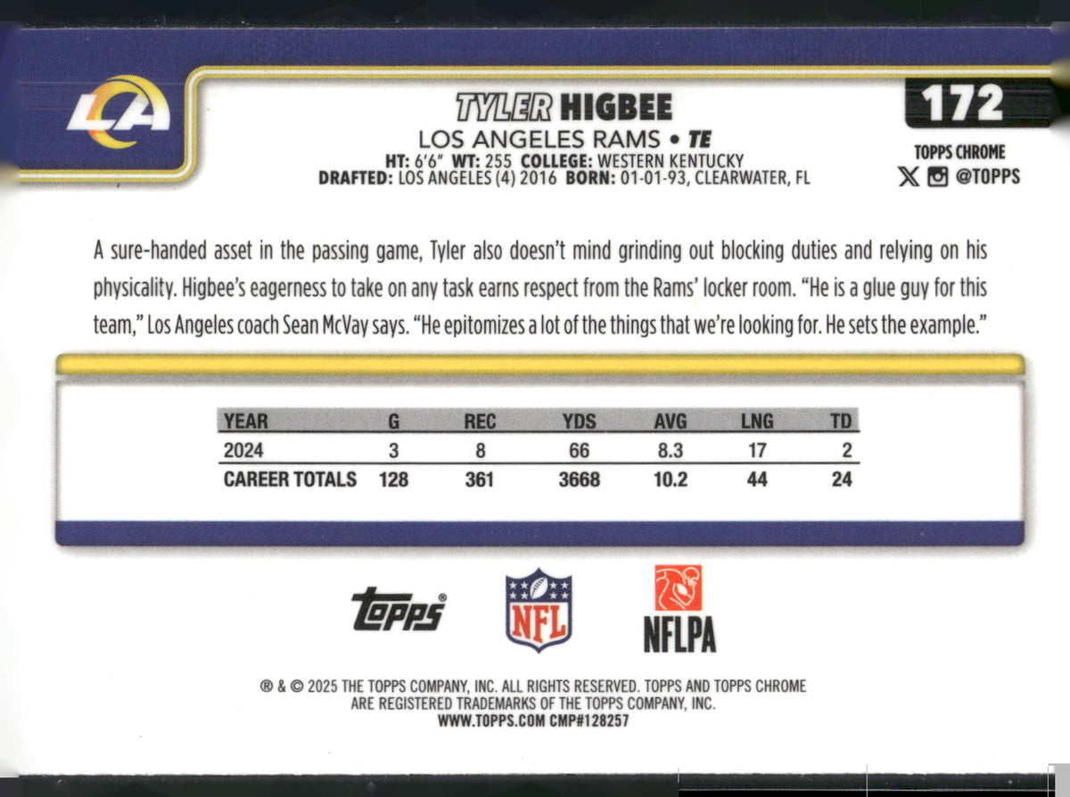 2025 Topps Chrome #172 Tyler Higbee