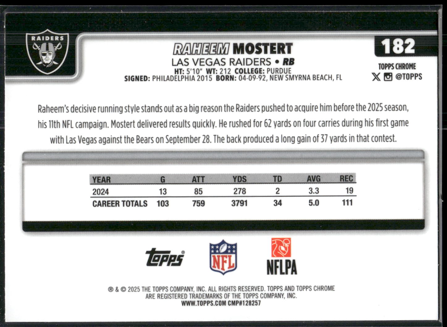 2025 Topps Chrome #182 Raheem Mostert