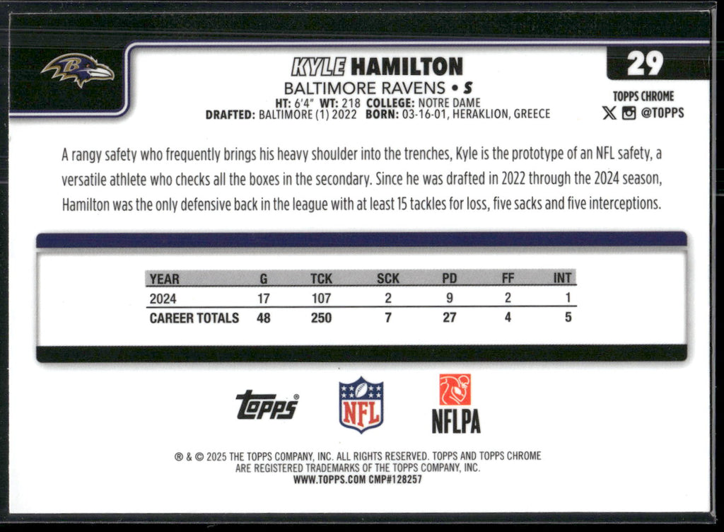 2025 Topps Chrome #29 Kyle Hamilton