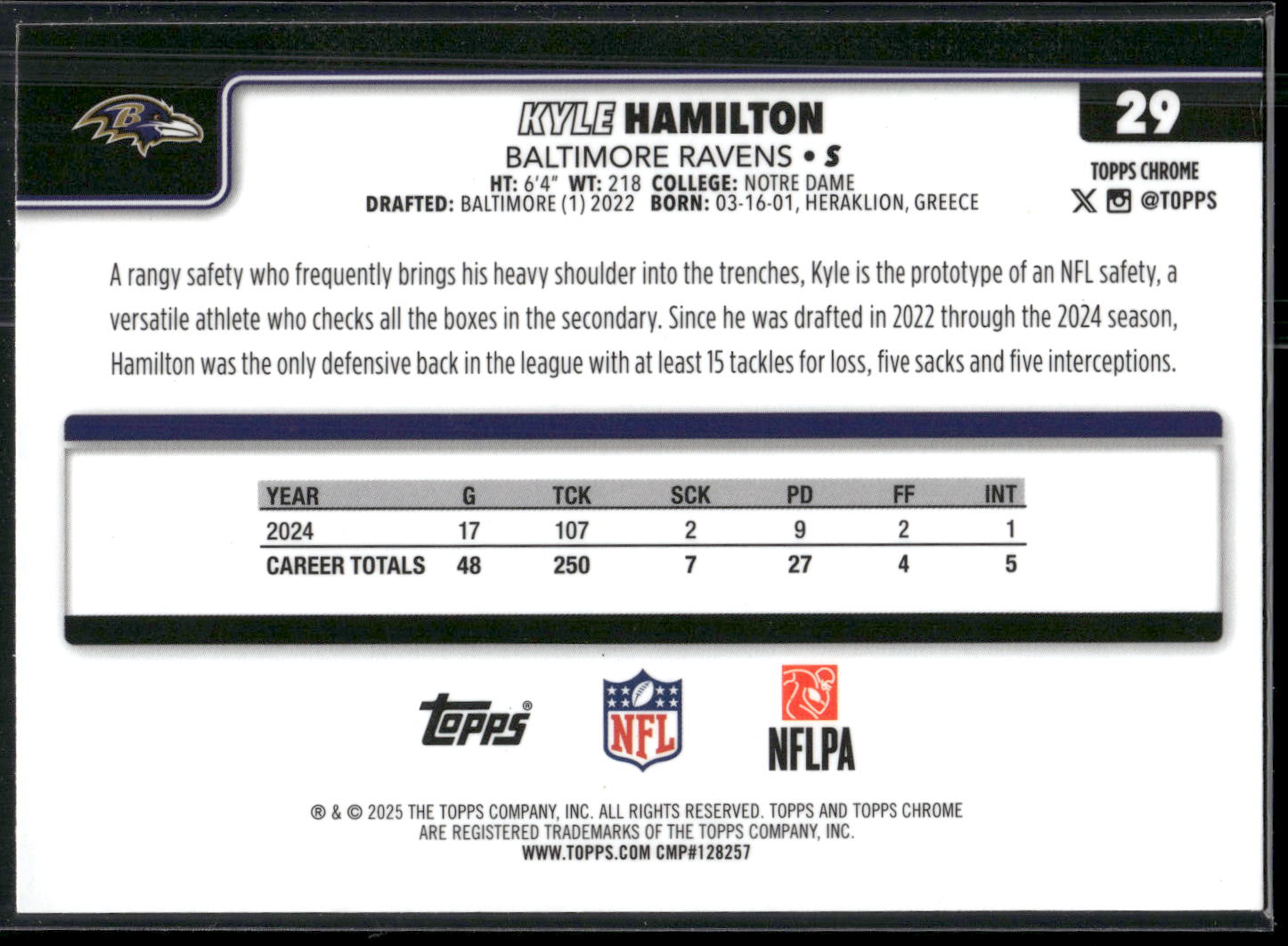 2025 Topps Chrome #29 Kyle Hamilton
