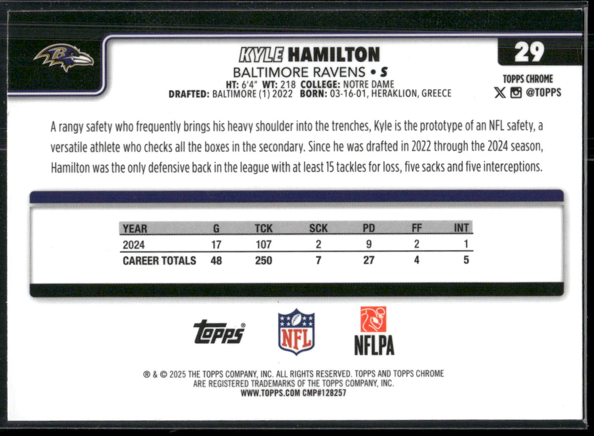 2025 Topps Chrome #29 Kyle Hamilton