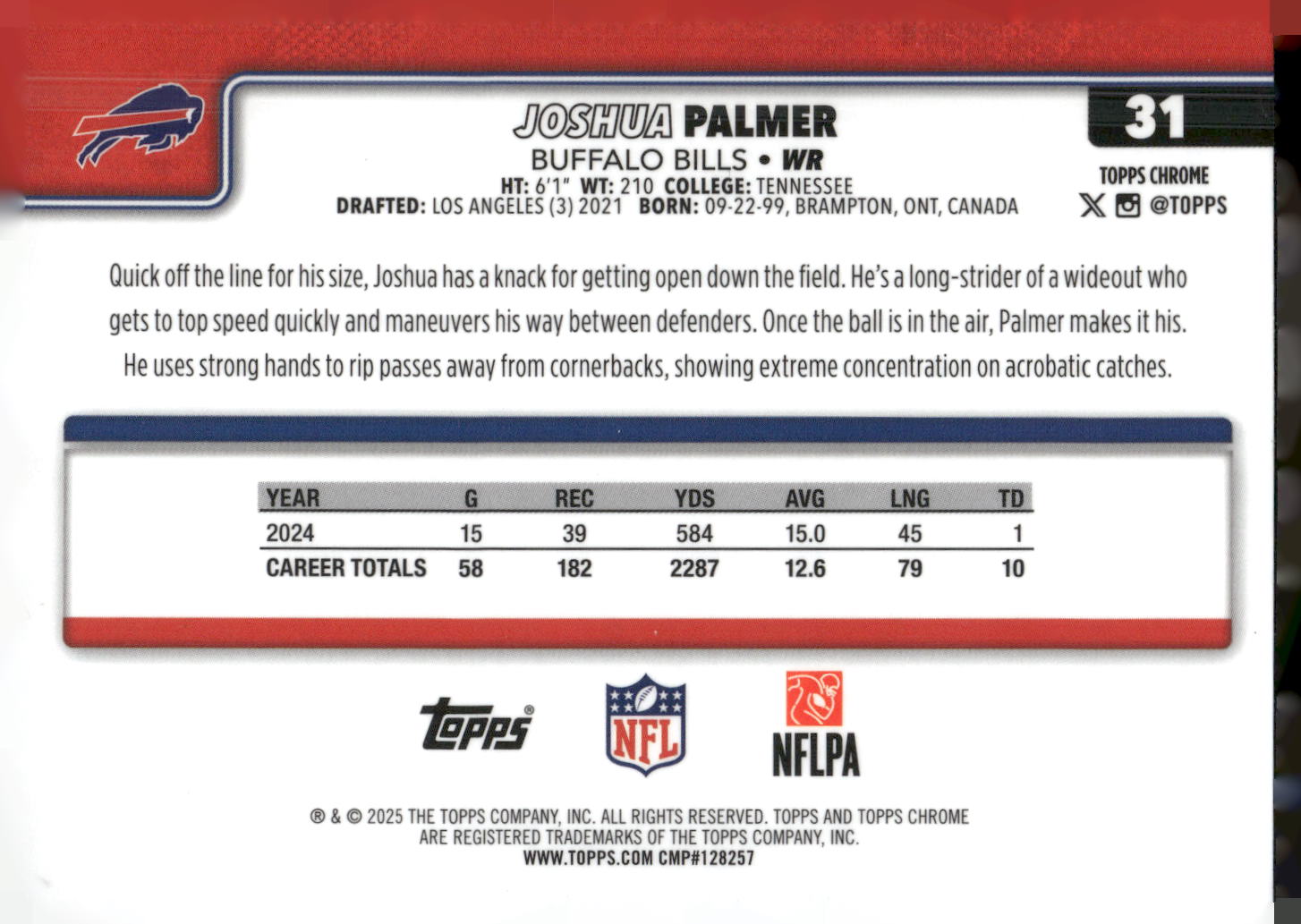 2025 Topps Chrome #31 Joshua Palmer