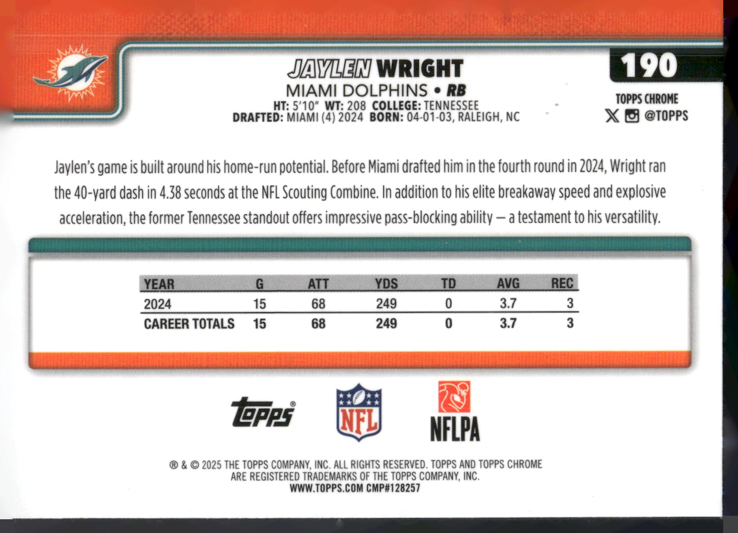 2025 Topps Chrome #190 Jaylen Wright
