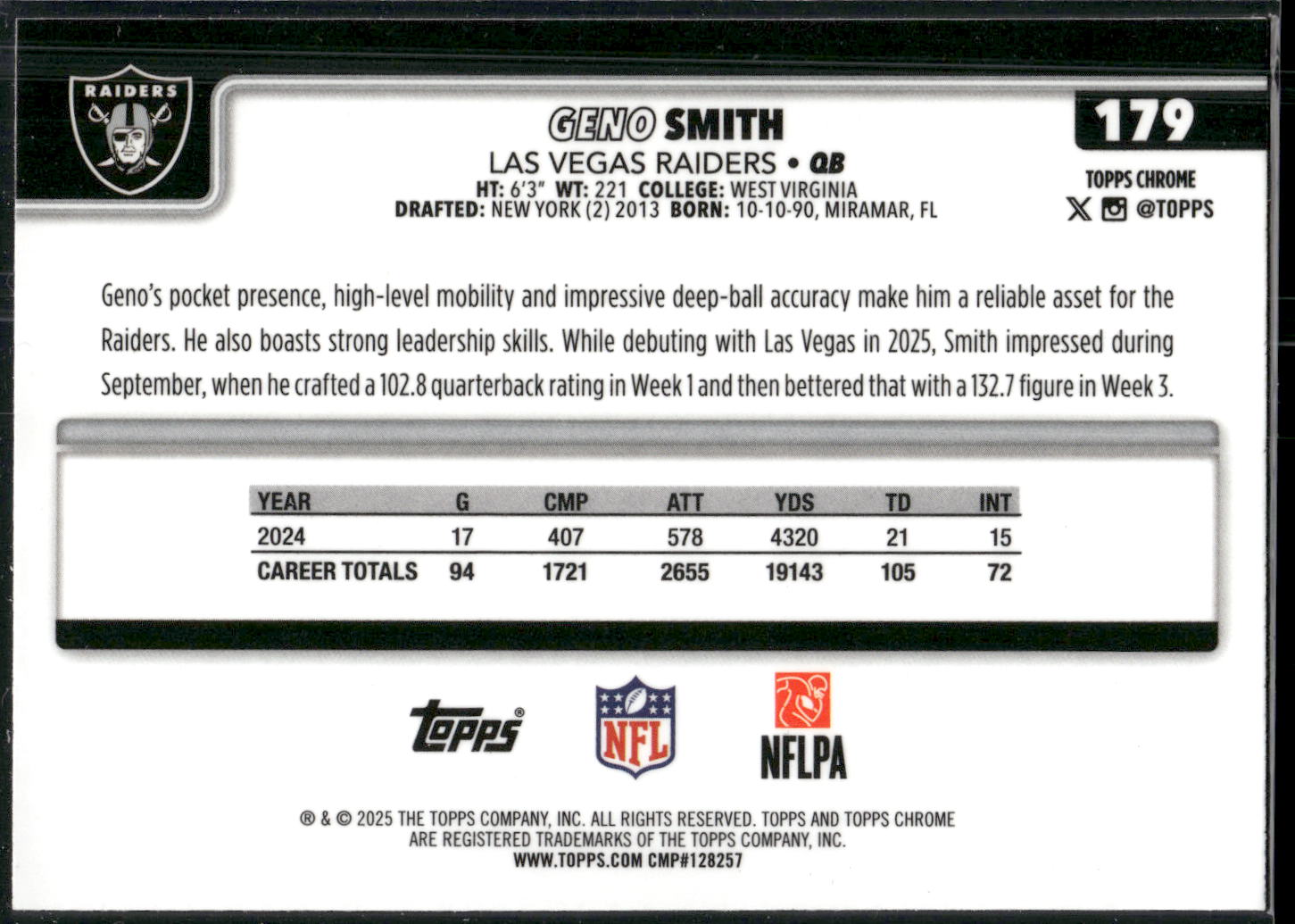 2025 Topps Chrome #179 Geno Smith
