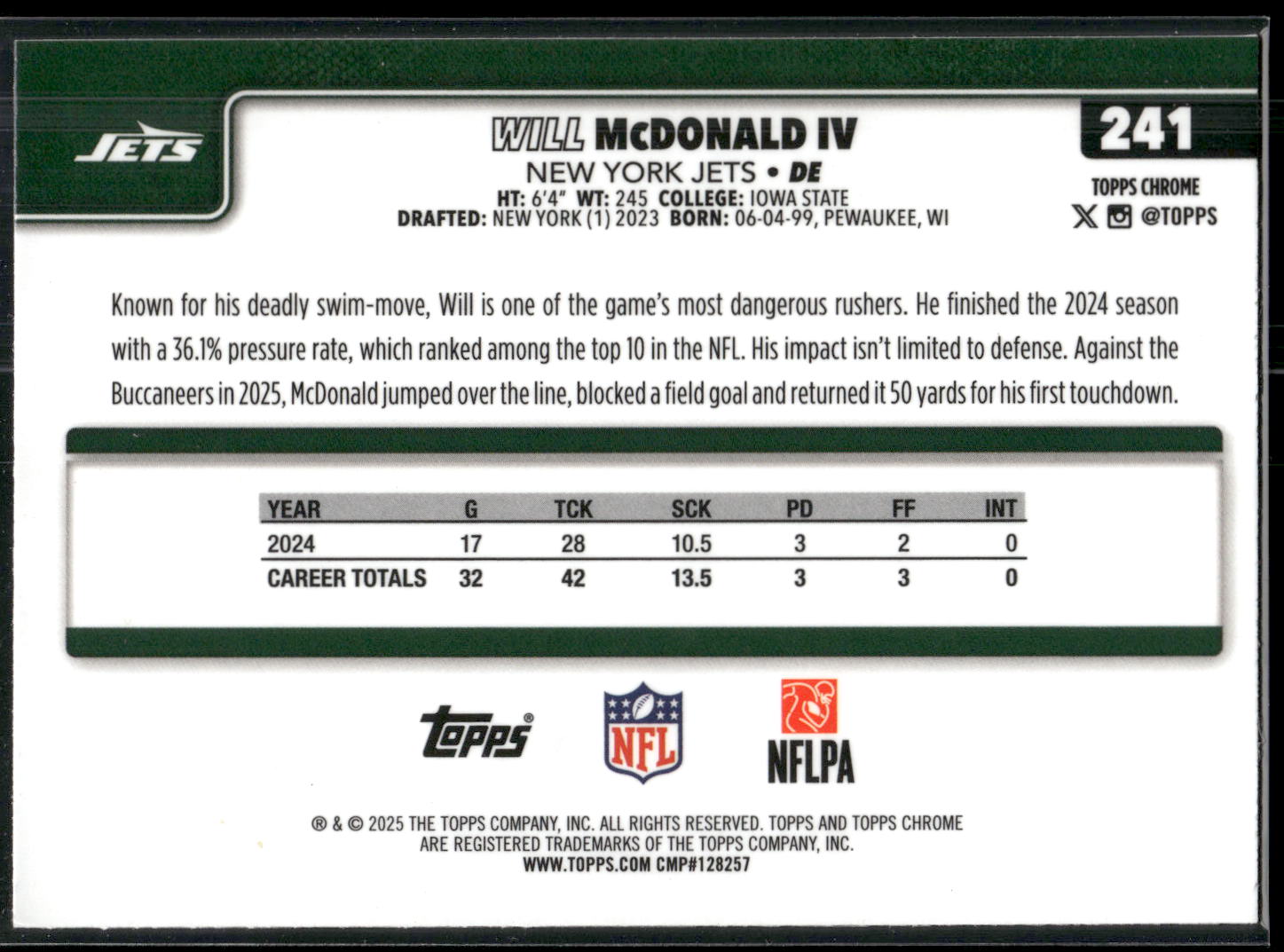 2025 Topps Chrome #241 Will McDonald IV