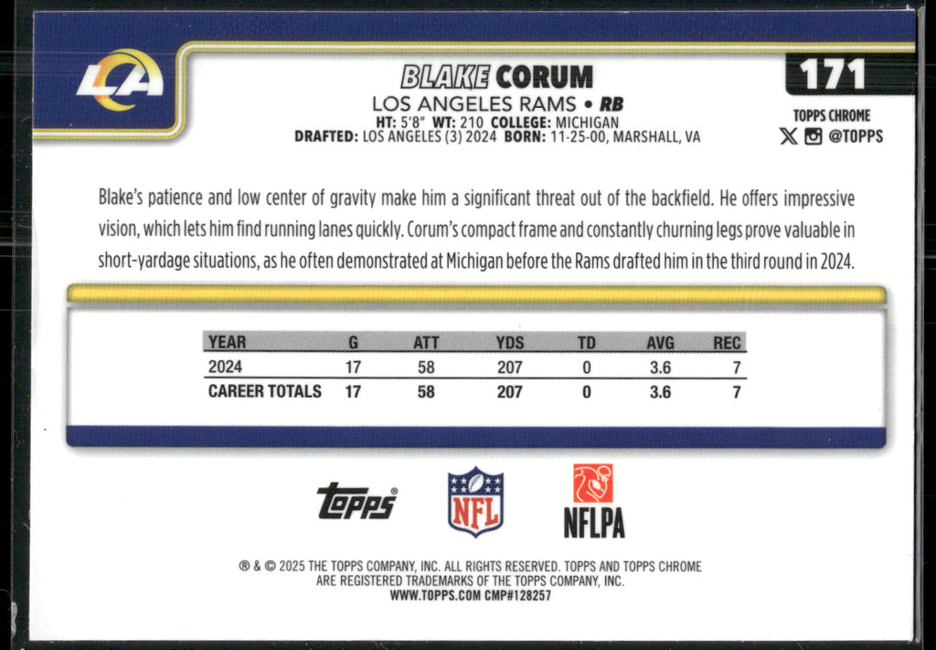 2025 Topps Chrome #171 Blake Corum