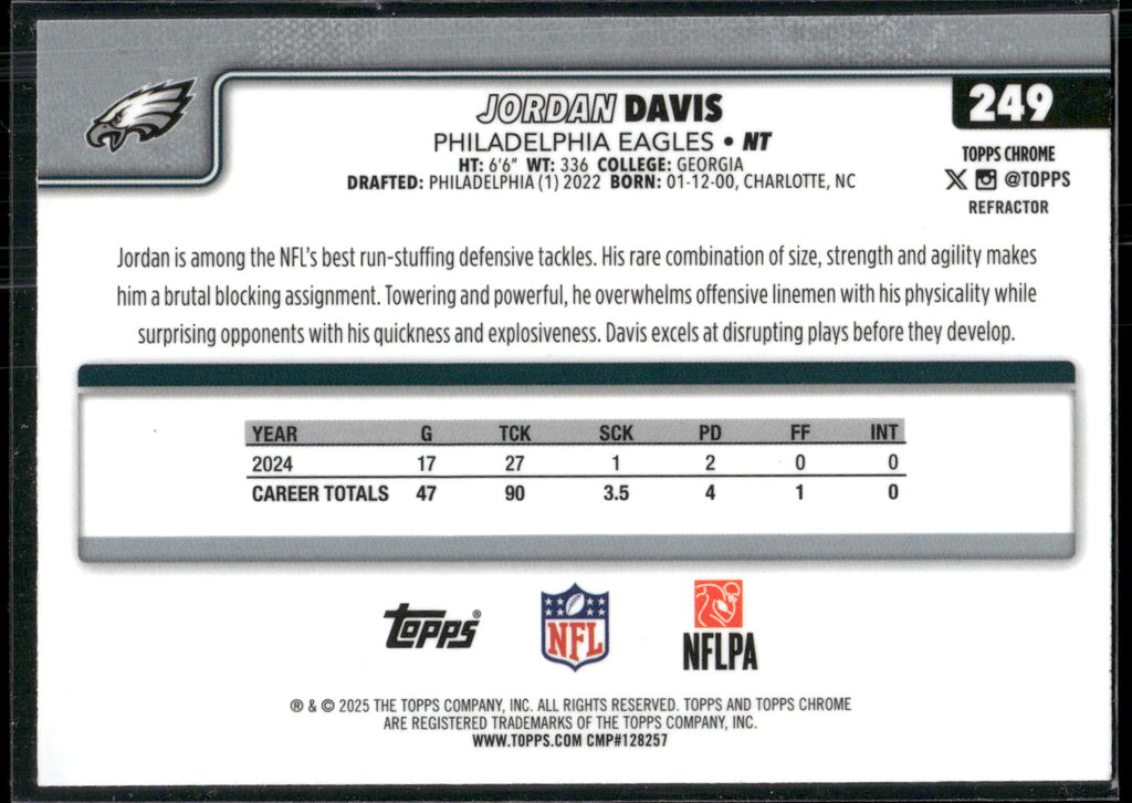 2025 Topps Chrome #249 Jordan Davis Refractor