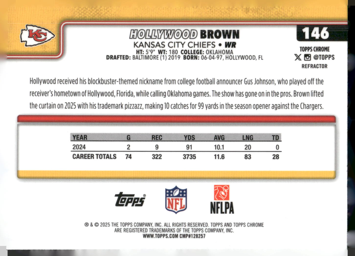 2025 Topps Chrome #146 Hollywood Brown Refractor