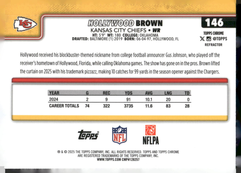 2025 Topps Chrome #146 Hollywood Brown Refractor