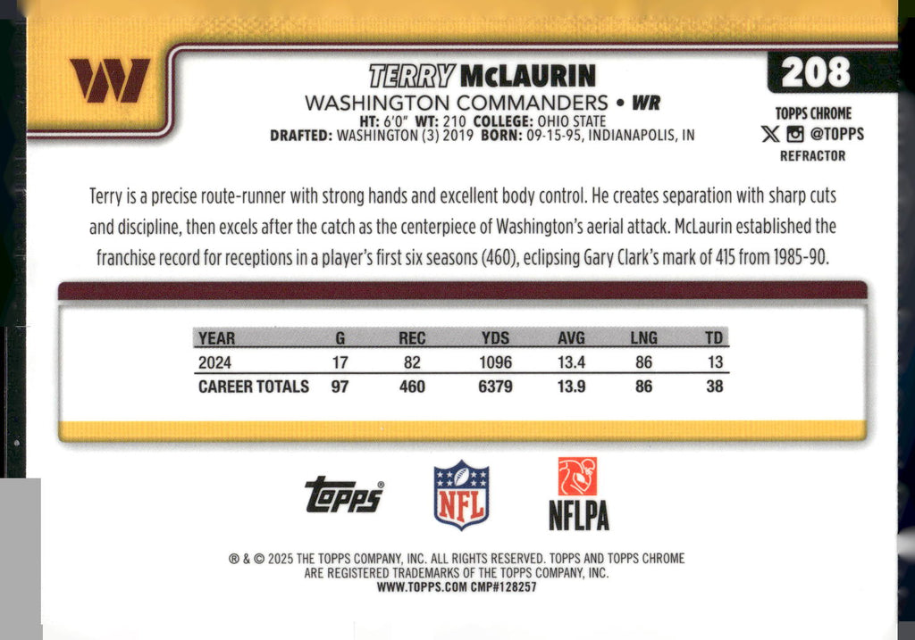 2025 Topps Chrome #208 Terry McLaurin Refractor