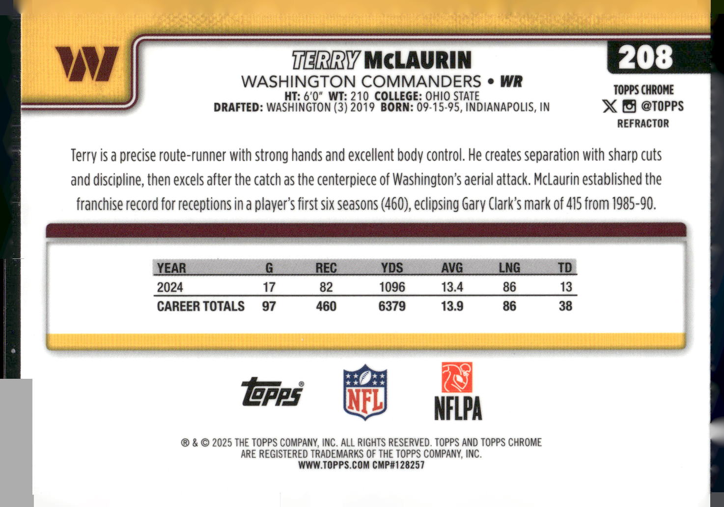 2025 Topps Chrome #208 Terry McLaurin Refractor