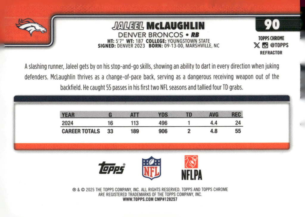 2025 Topps Chrome #90 Jaleel McLaughlin Refractor