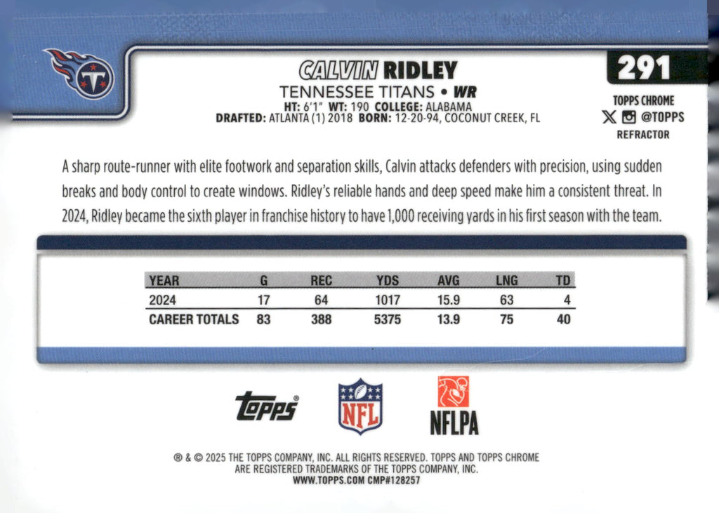 2025 Topps Chrome #291 Calvin Ridley Refractor