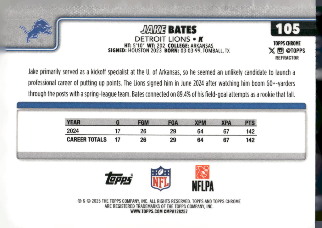 2025 Topps Chrome #105 Jake Bates Refractor