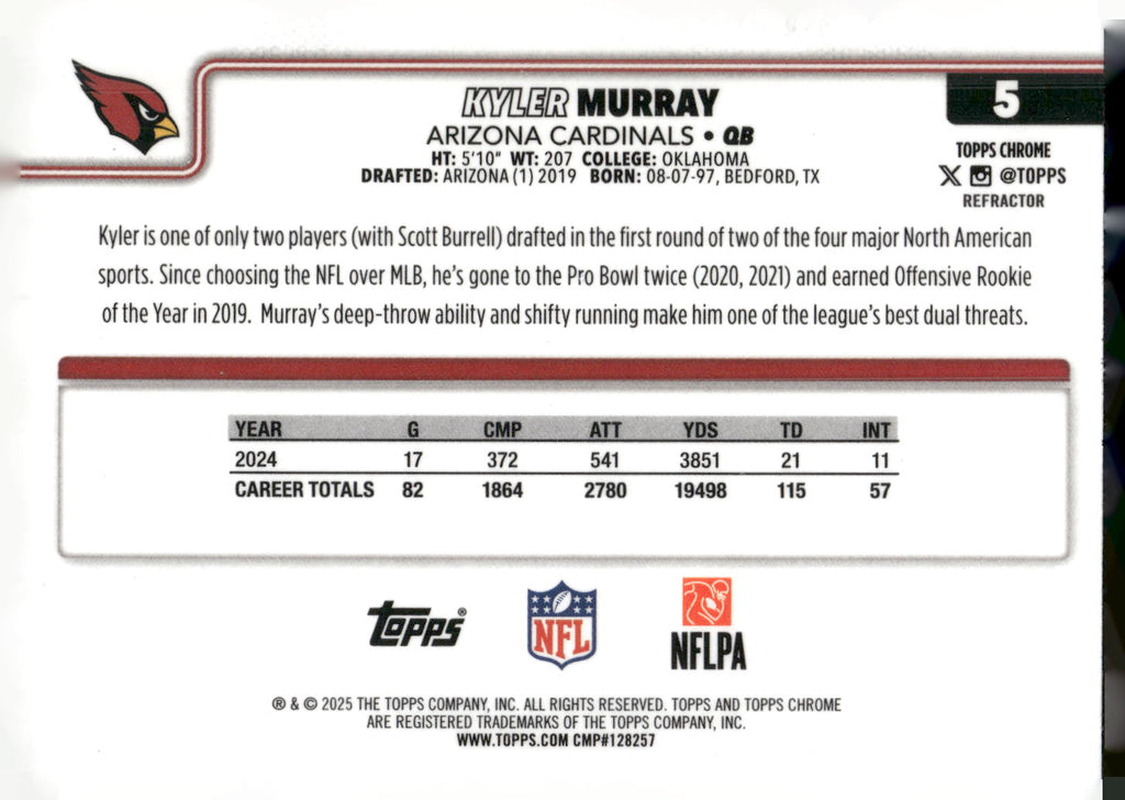 2025 Topps Chrome #5 Kyler Murray Refractor