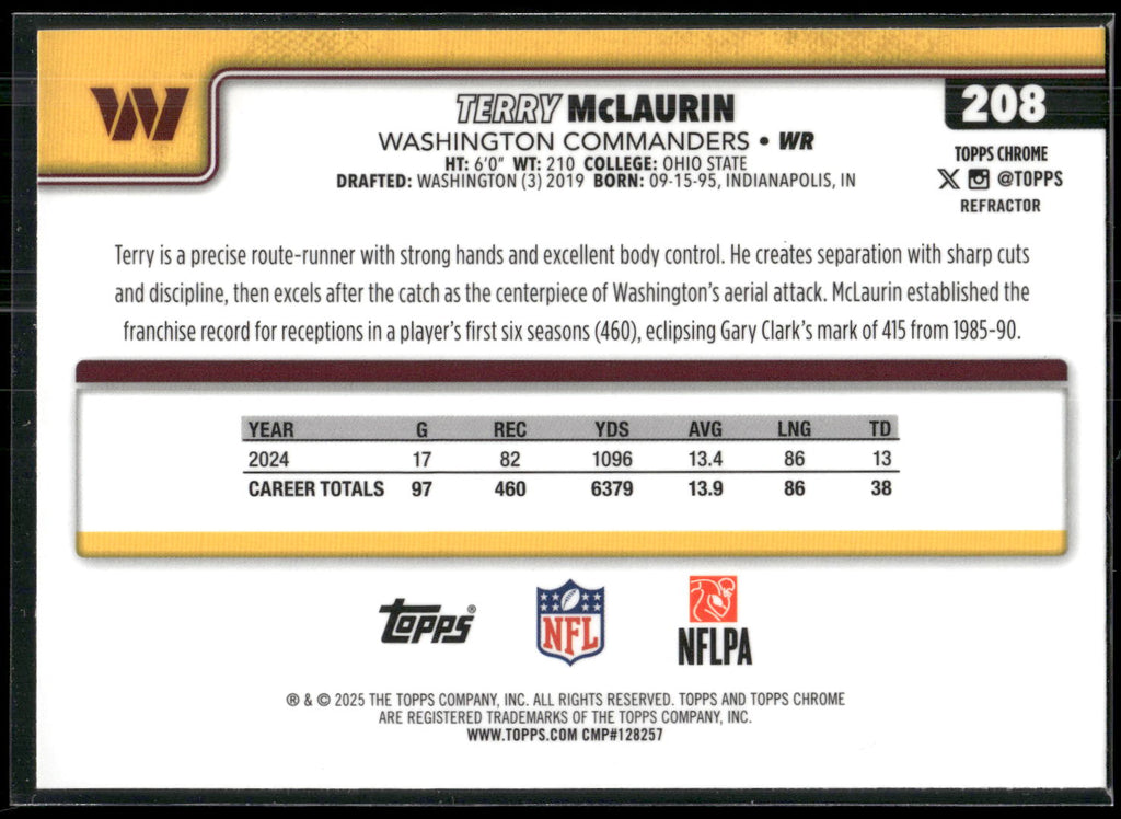 2025 Topps Chrome #208 Terry McLaurin Refractor