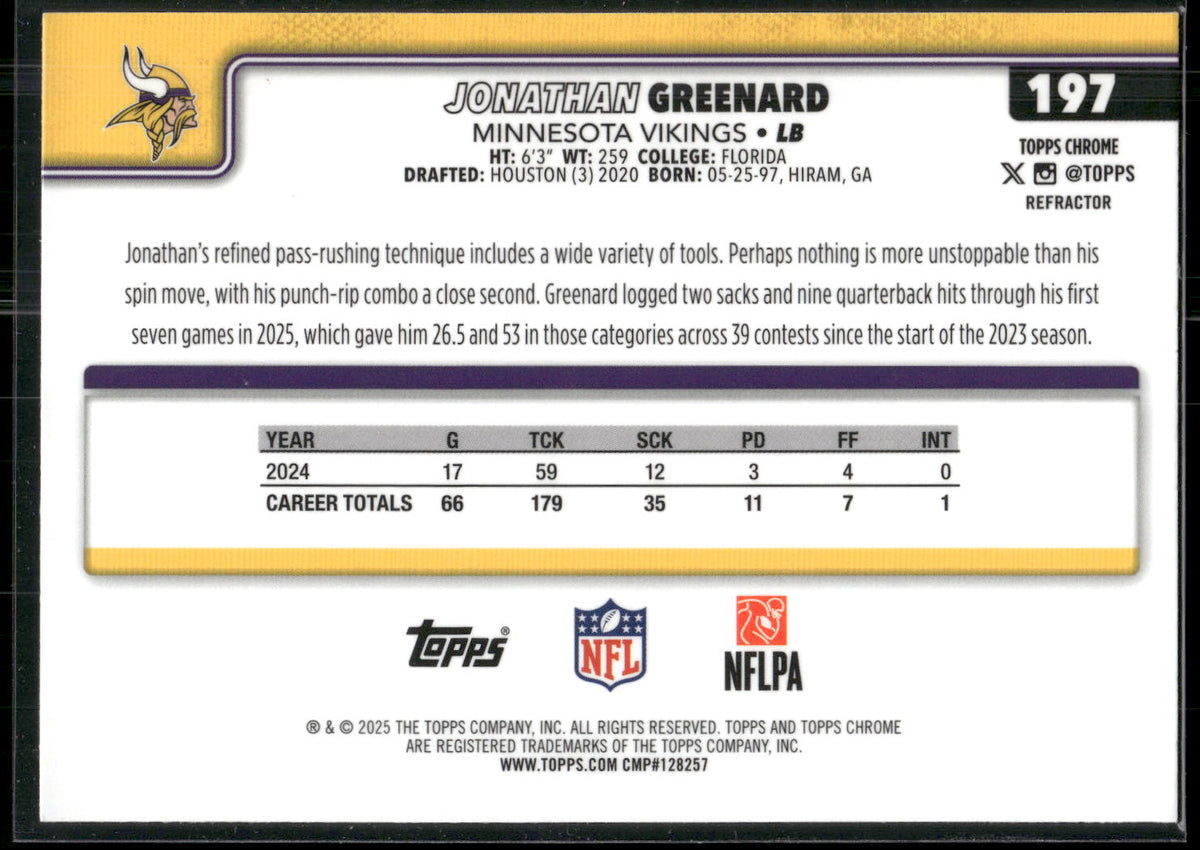 2025 Topps Chrome #197 Jonathan Greenard Refractor
