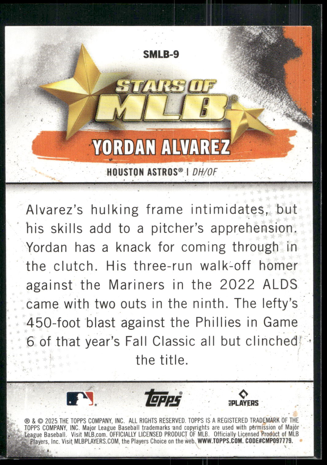 2025 Topps #SMLB-9 Yordan Alvarez Stars of MLB