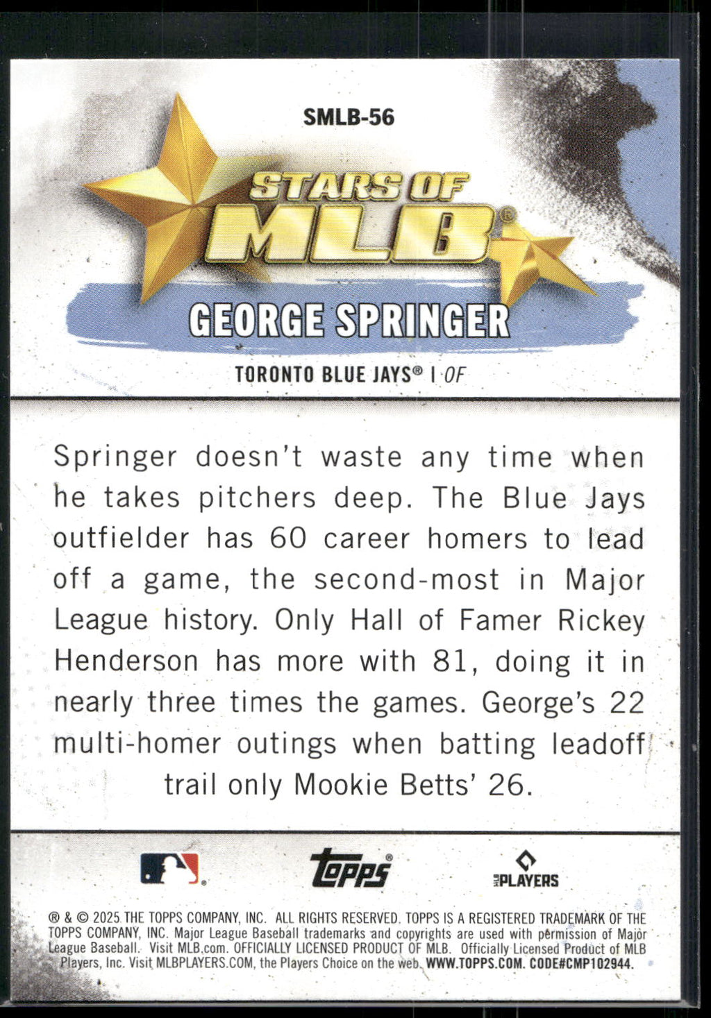 2025 Topps #SMLB-56 George Springer Stars of MLB