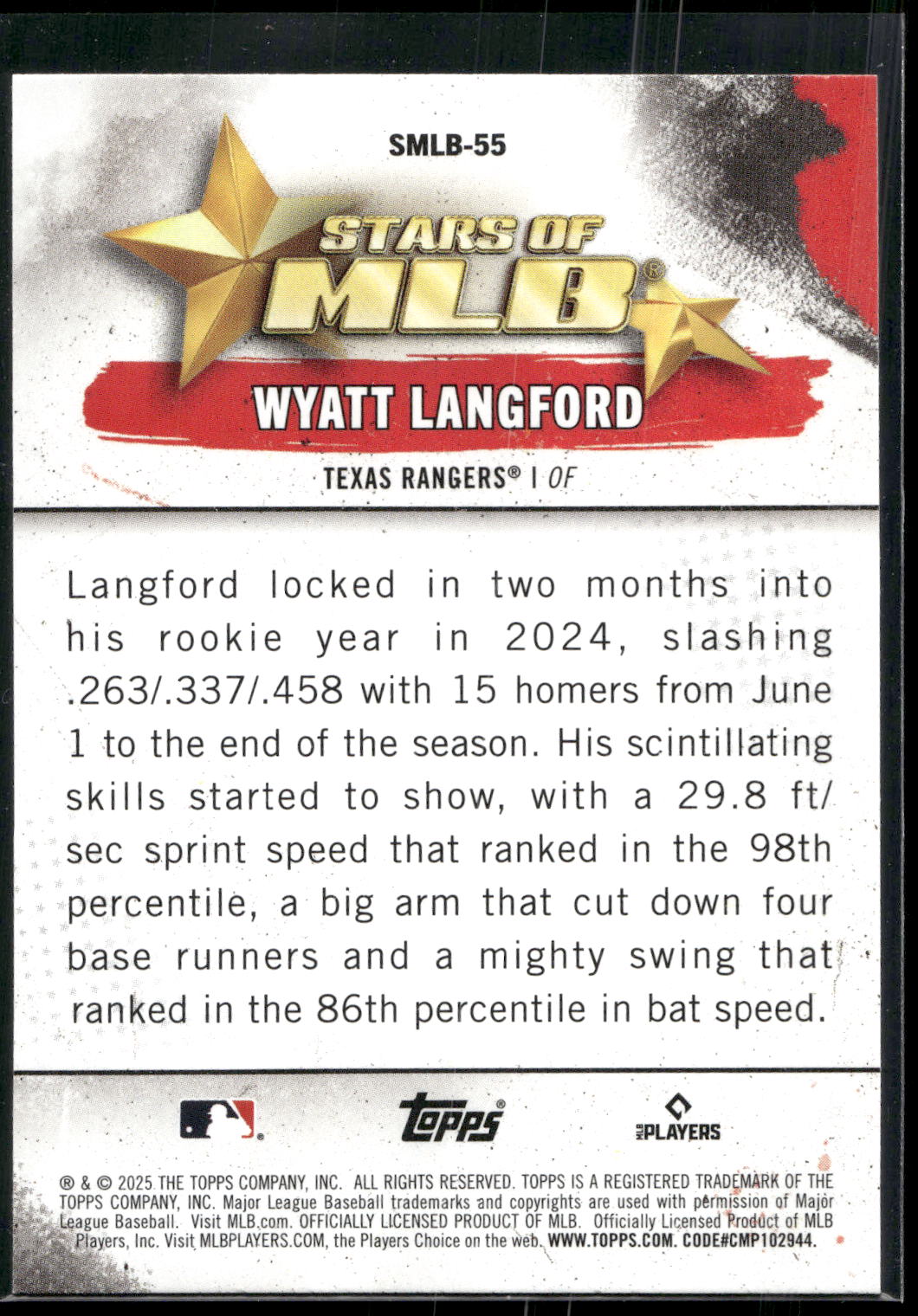 2025 Topps #SMLB-55 Wyatt Langford Stars of MLB