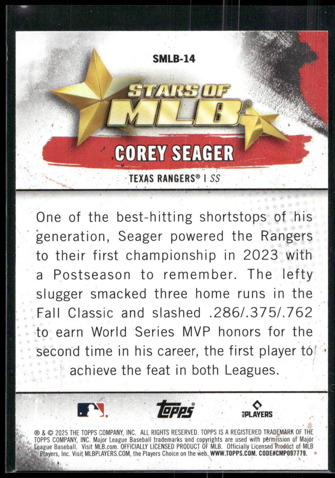 2025 Topps #SMLB-14 Corey Seager Stars of MLB