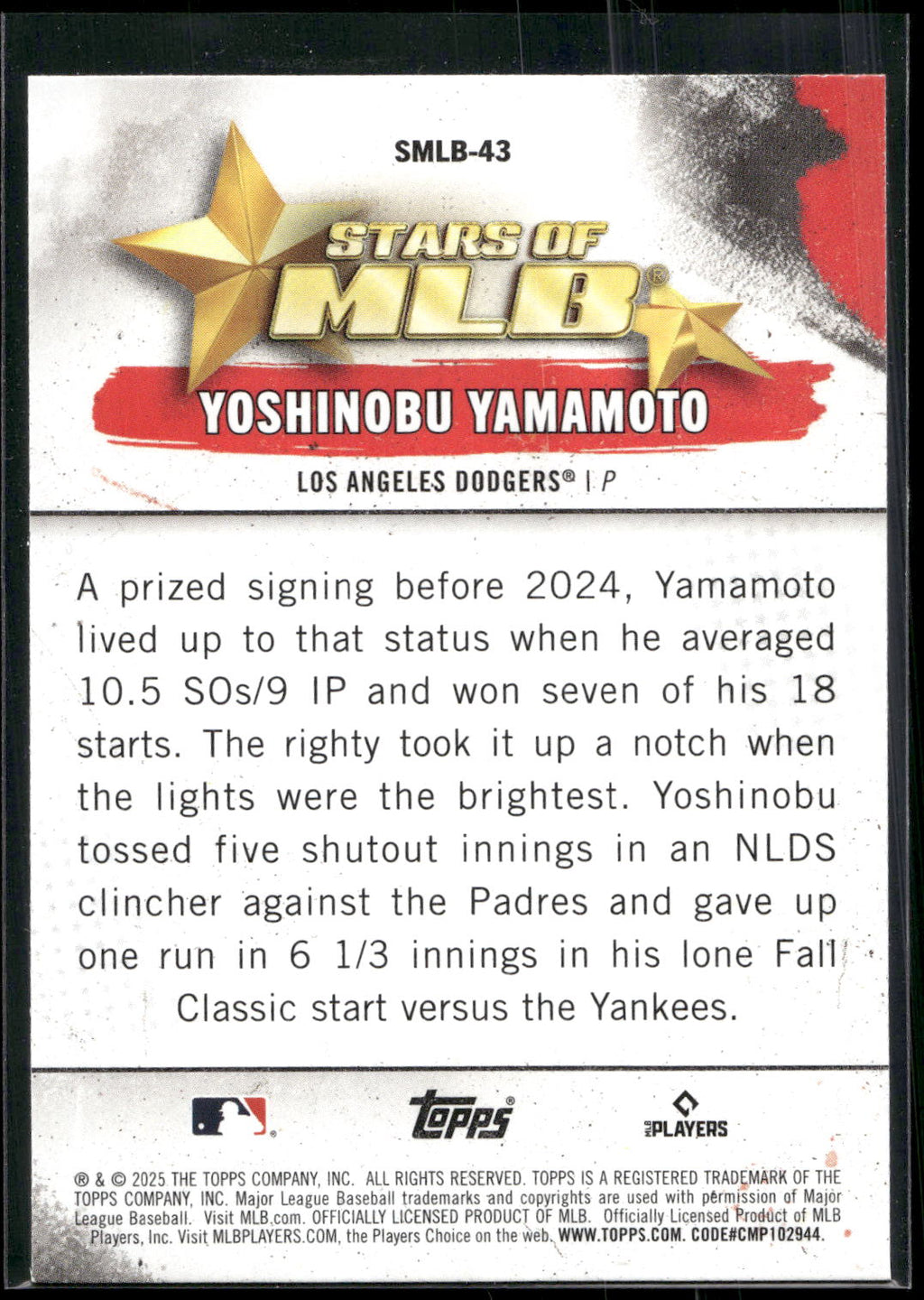 2025 Topps #SMLB-43 Yoshinobu Yamamoto Stars of MLB