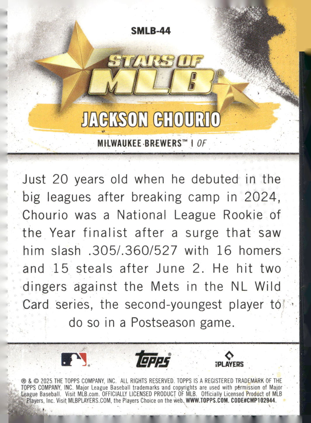 2025 Topps #SMLB-44 Jackson Chourio Stars of MLB