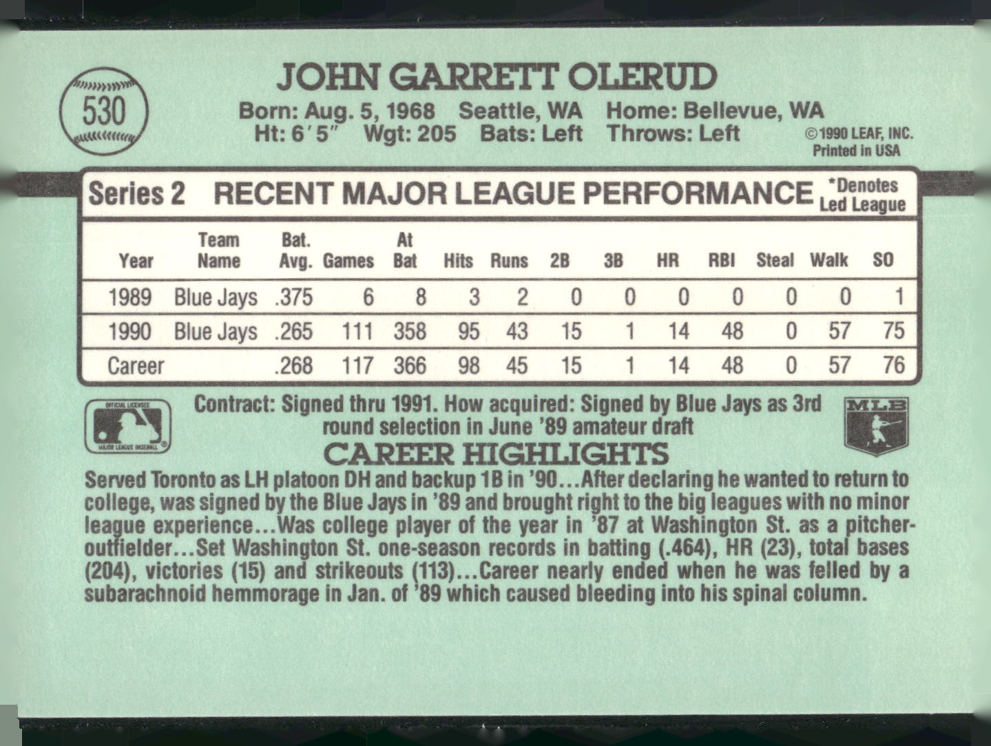 1991 Donruss #530 John Olerud