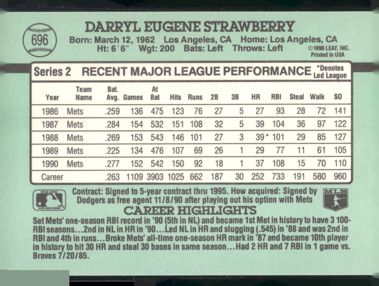 1991 Donruss #696 Darryl Strawberry