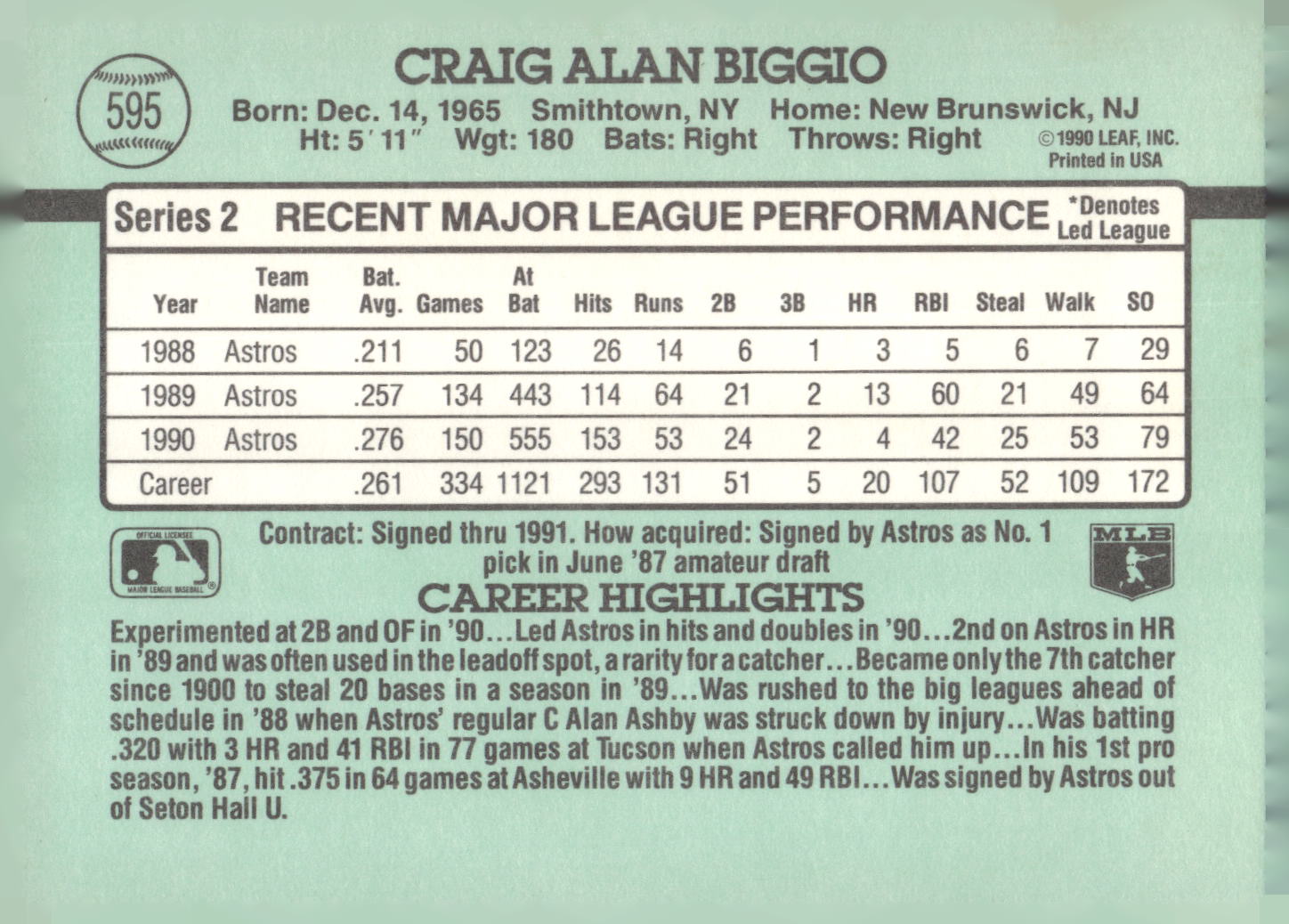 1991 Donruss #595 Craig Biggio