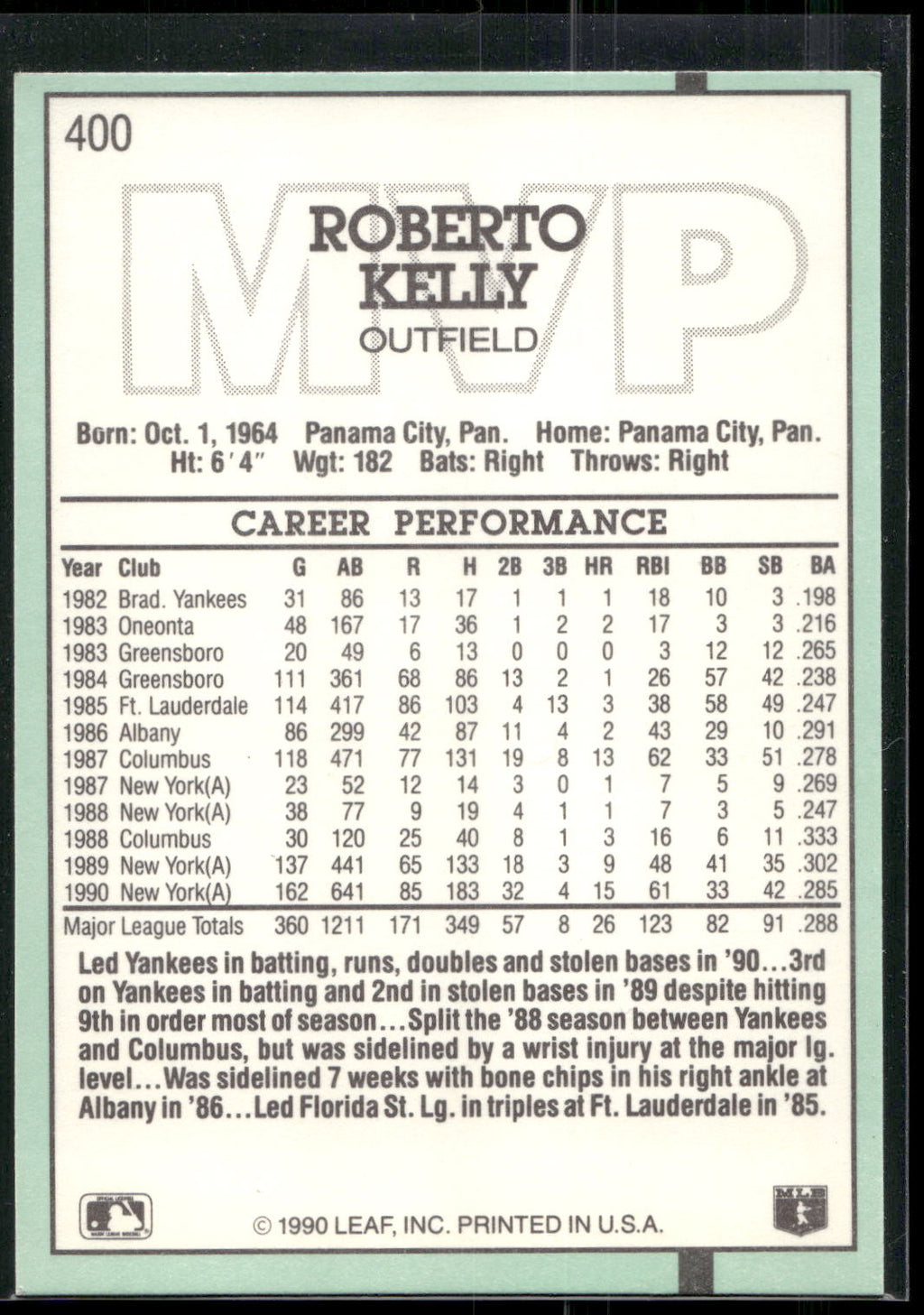 1991 Donruss #400 Roberto Kelly