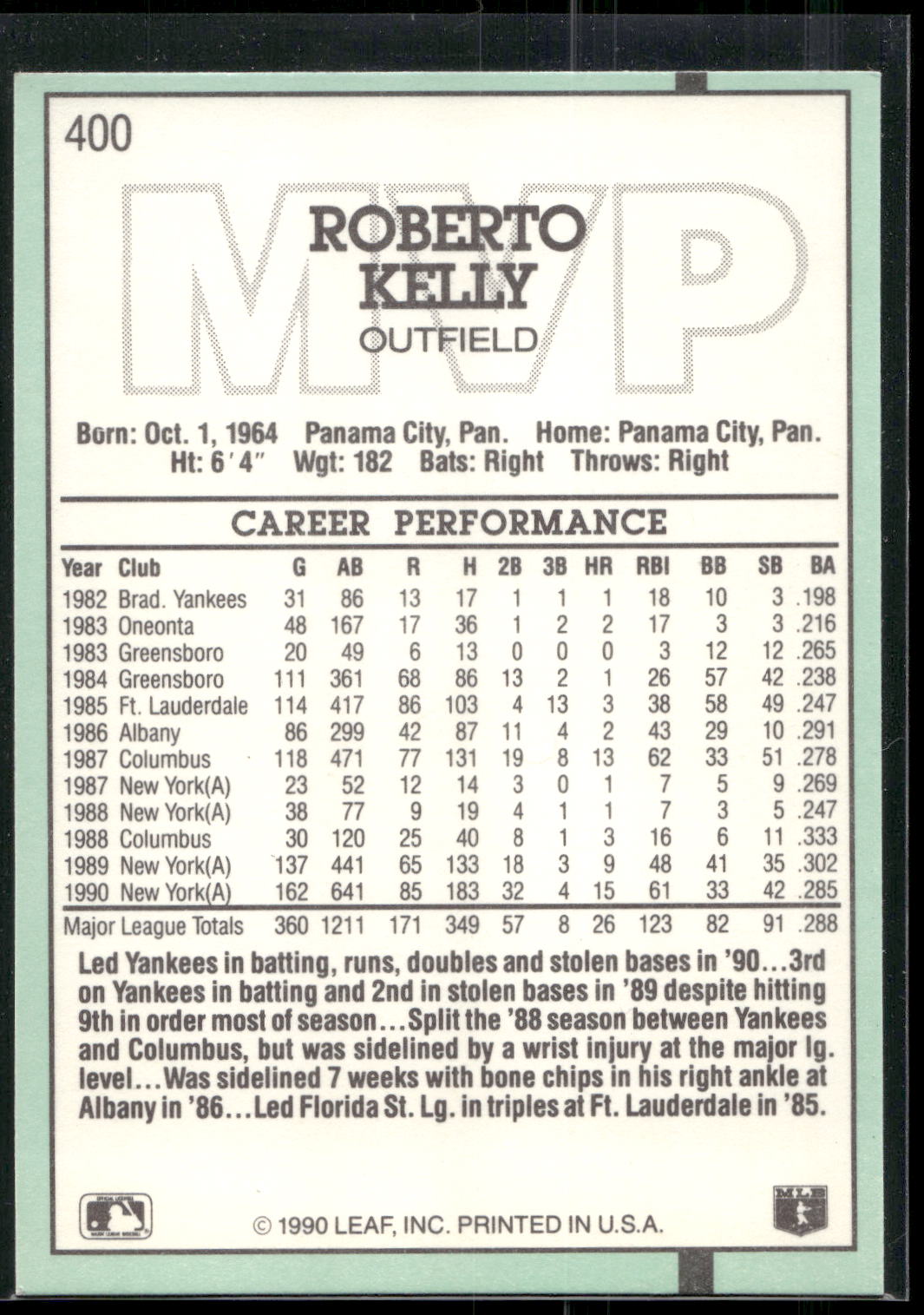 1991 Donruss #400 Roberto Kelly