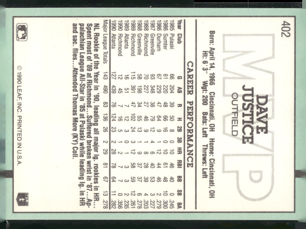 1991 Donruss #402 Dave Justice