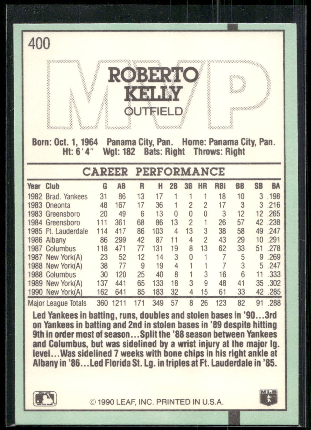 1991 Donruss #400 Roberto Kelly
