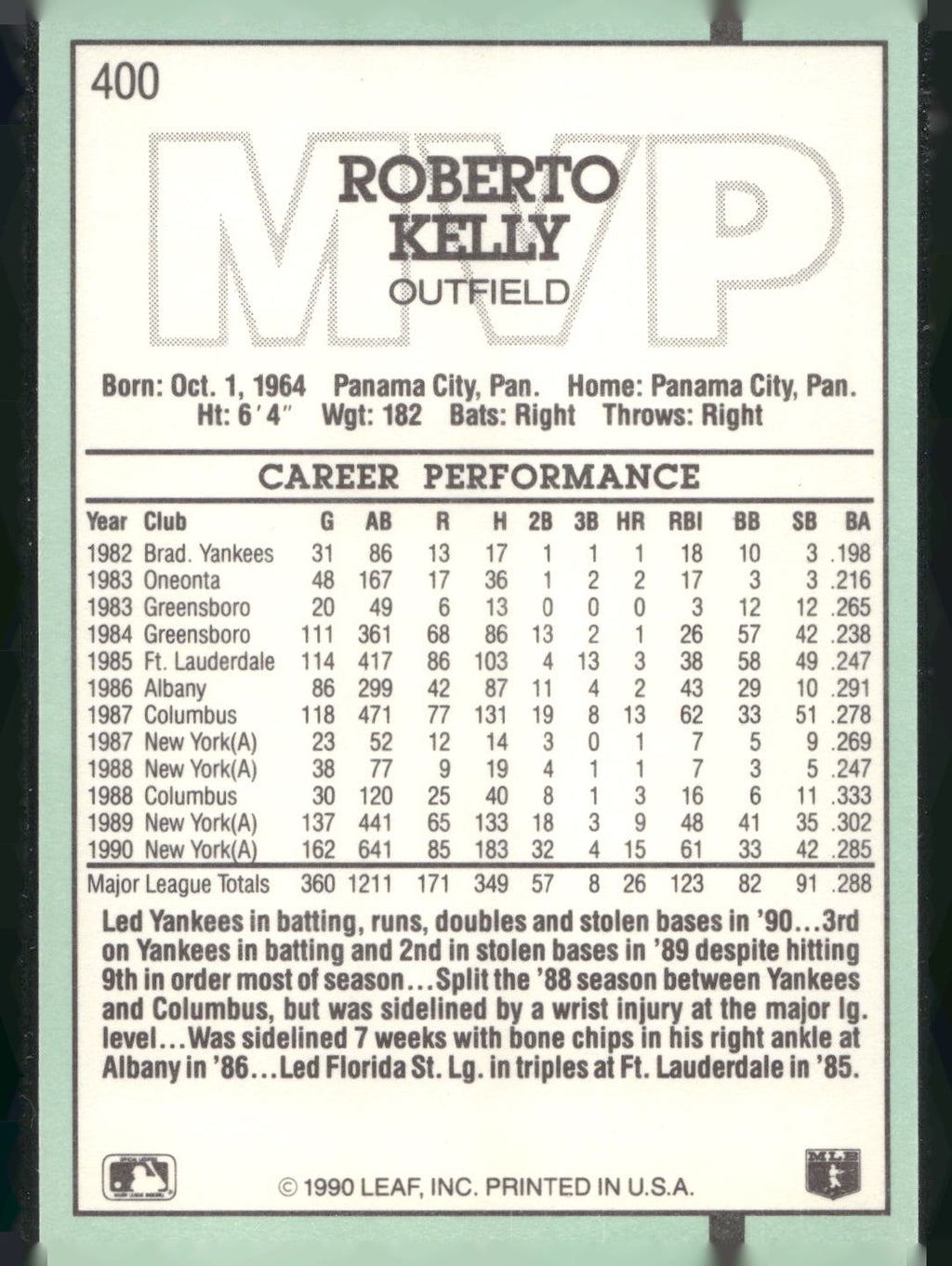 1991 Donruss #400 Roberto Kelly