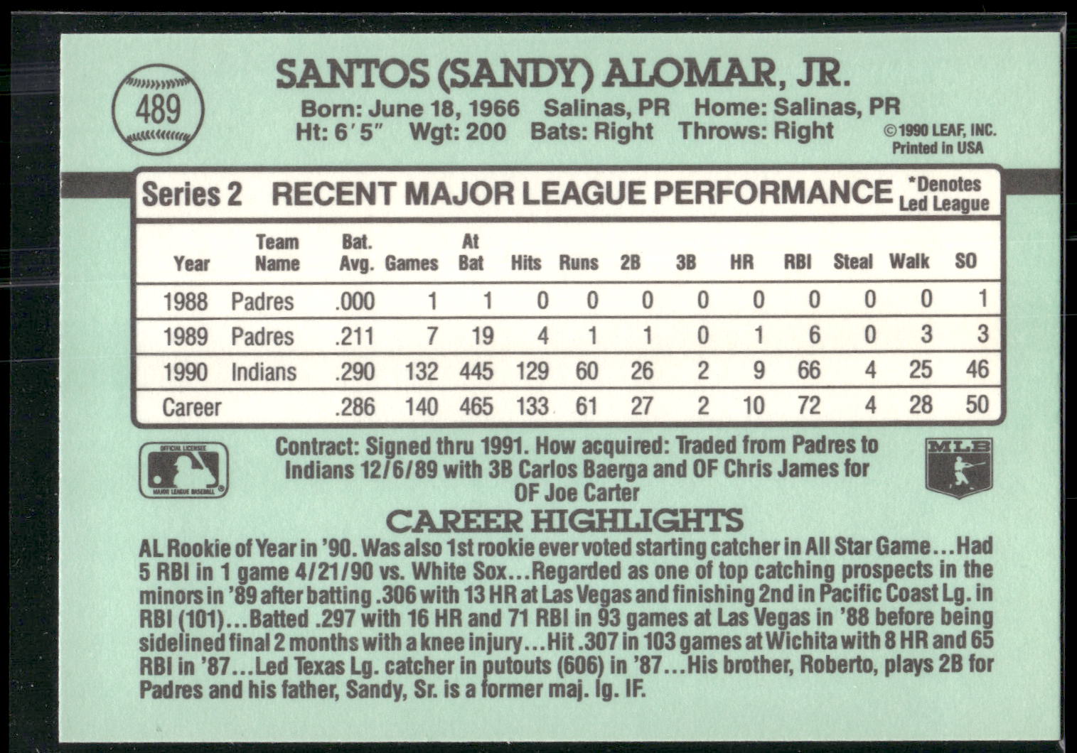 1991 Donruss #489 Sandy Alomar