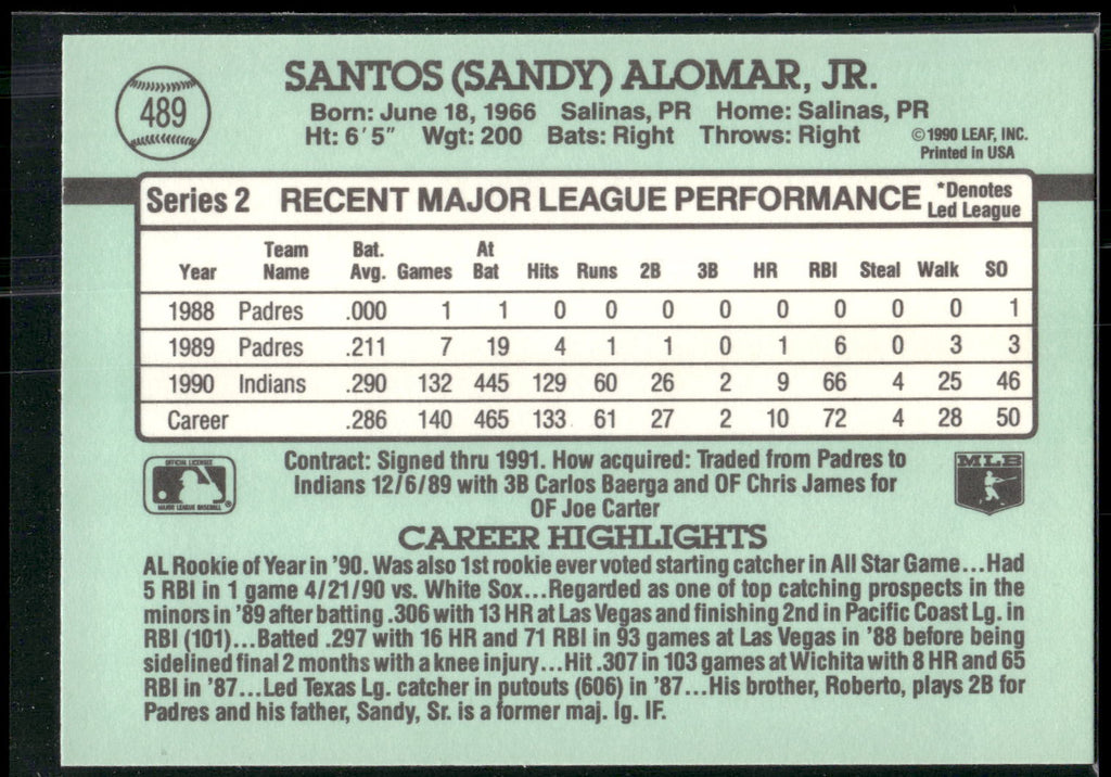 1991 Donruss #489 Sandy Alomar