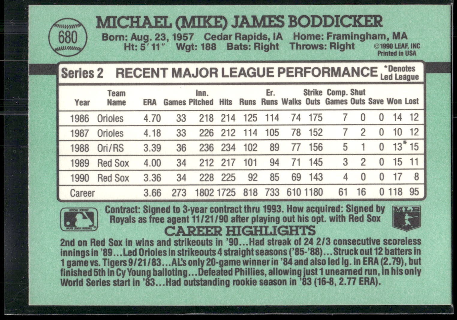 1991 Donruss #680 Mike Boddicker