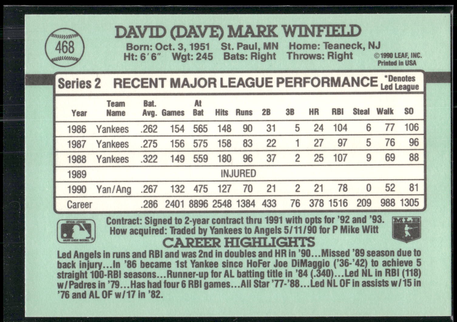 1991 Donruss #468 Dave Winfield