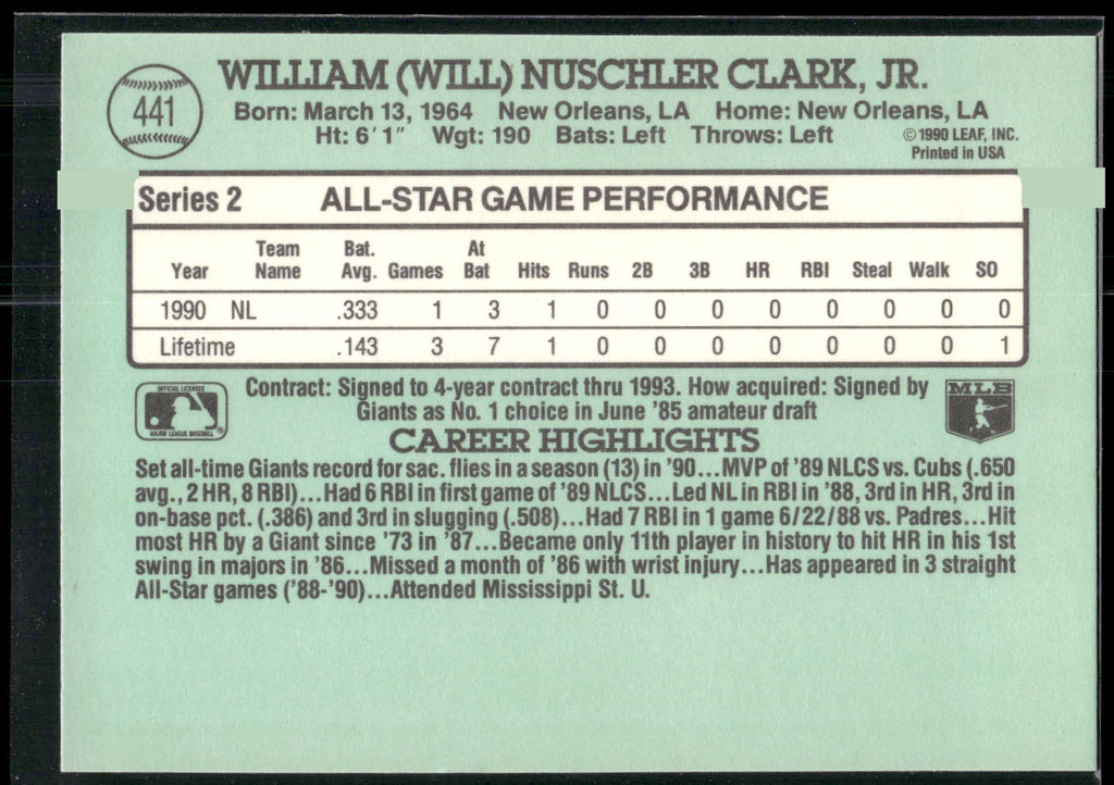1991 Donruss #441 Will Clark