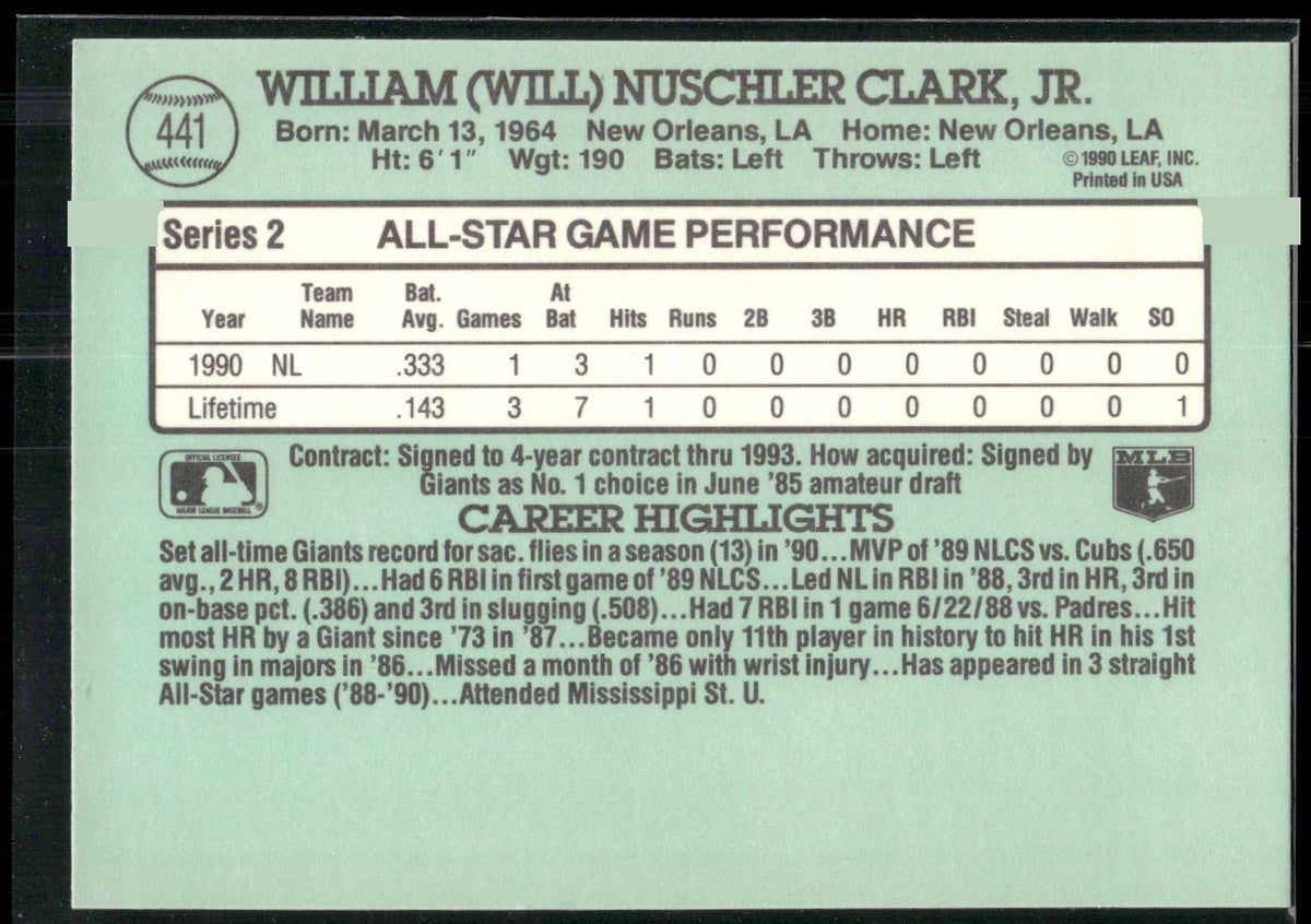 1991 Donruss #441 Will Clark