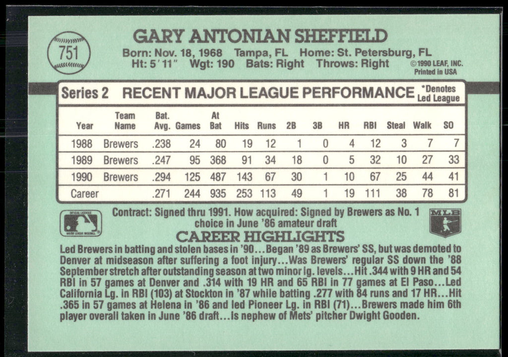 1991 Donruss #751 Gary Sheffield