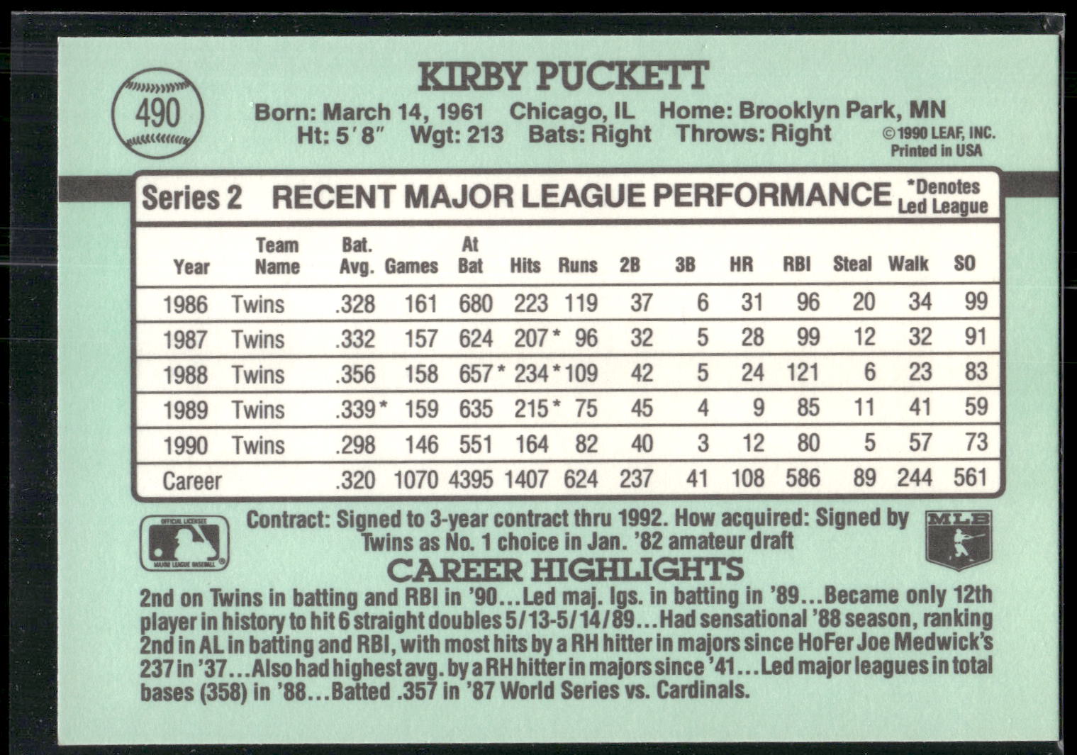 1991 Donruss #490 Kirby Puckett