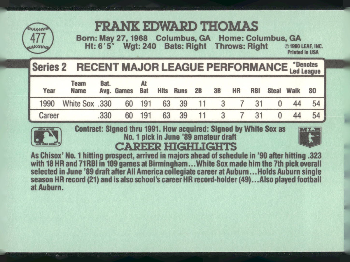 1991 Donruss #477 Frank Thomas